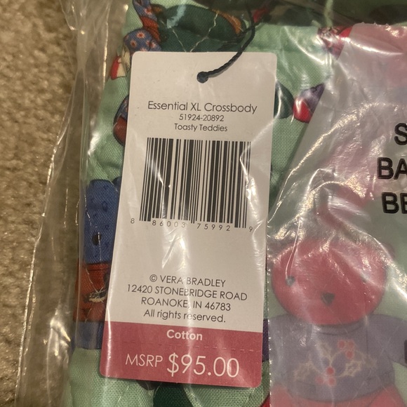 New Vera Bradley Essential XL Crossbody Bag Christmas Holiday (Toasty Teddies) - Picture 3 of 4